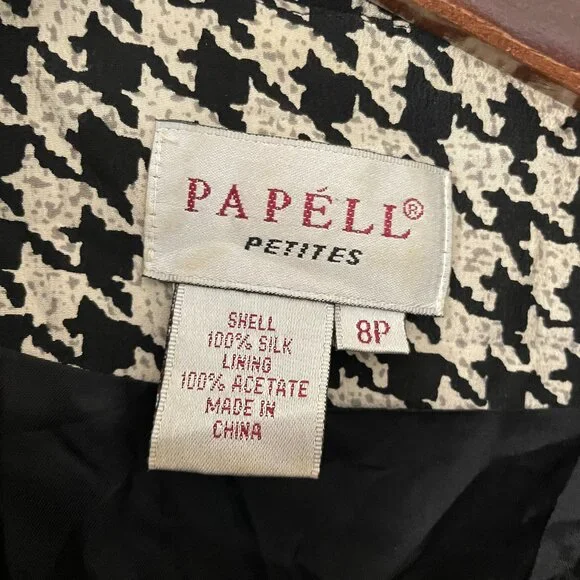Papell Petites Silk Herringbone Black and White Dress. Lined Size 8P - Picture 4 of 6